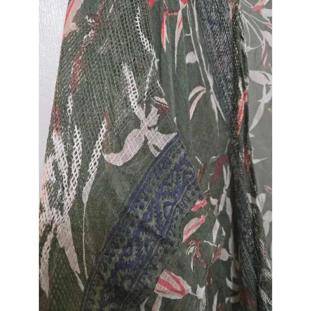 American Eagle Floral Burnout Mesh Kimono Cardigan in Olive Green